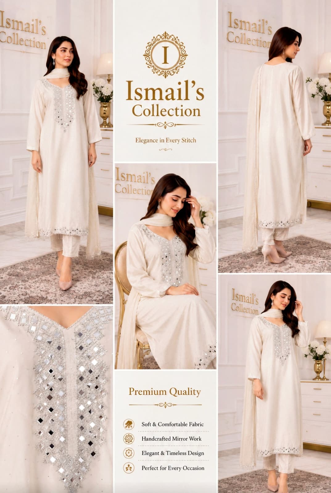 Alabaster Grace – Luxury Formal Chiffon Suit with Ornate Silver Detailing medium size