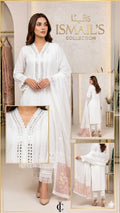 Pure Ivory Luxe – Intricately Detailed Chiffon Suit with Mirror-Work Accents (Medium size)